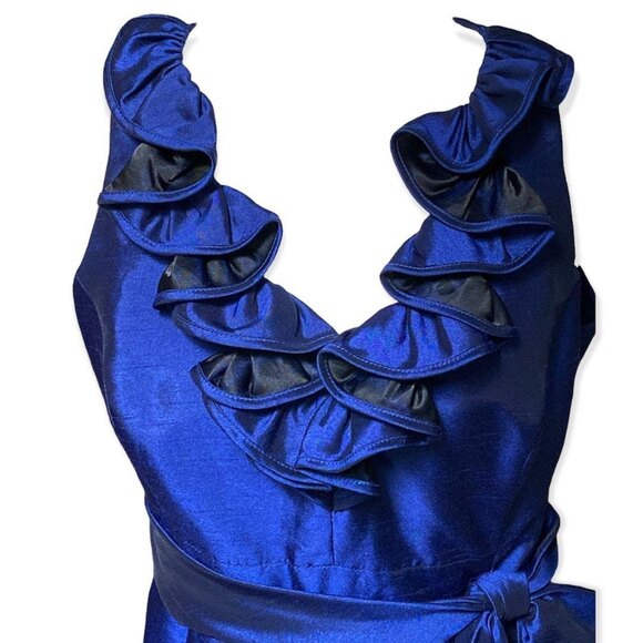 Evan Picone Royal Blue Ruffle Neck Bow Accent Sheath Dress Size 8 - Picture 3 of 12